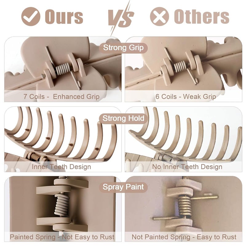 TOCESS Hair Claw Clips for Women - 8PK Large Neutral Matte Jumbo Hair Clips for Thick, Thin, Long, Short, Curly Hair Girls, Big Jaw Clip Set for Daily Use(Camel Khaki) - Image 2